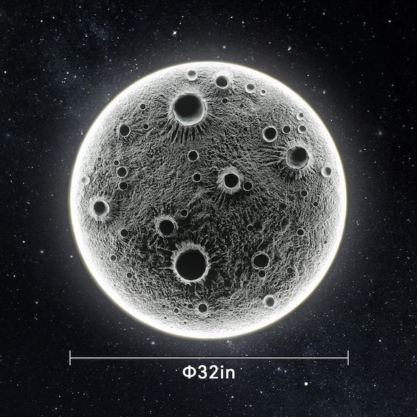 GOGEXX 32 in. x 32 in. Gray Realistic Resin Moon Dimmable LED Wall