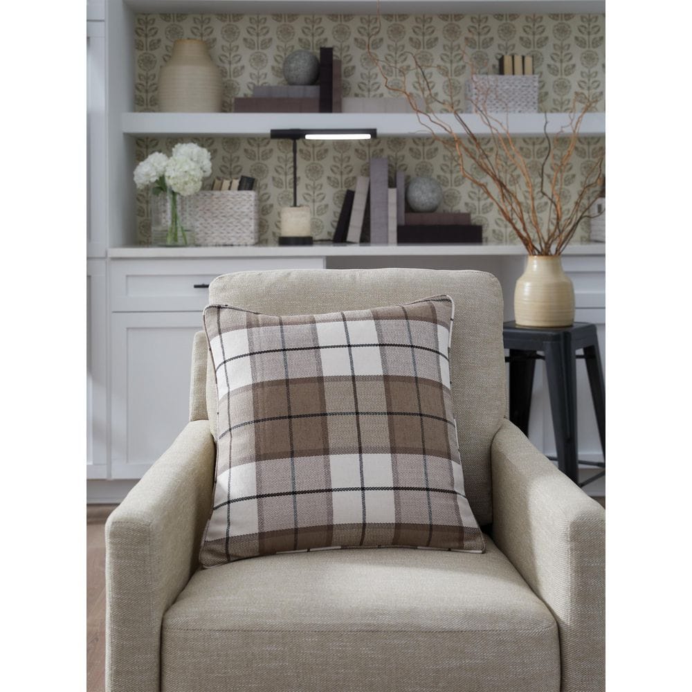 Godricton Brown/Beige Plaid Polyester 20 in. X 20 in. Throw Pillow