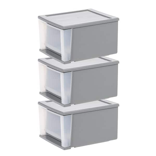 1 Drawer Stackable Storage Unit in Gray (12 in. W x 8.39 in. H) (3-Pack)
