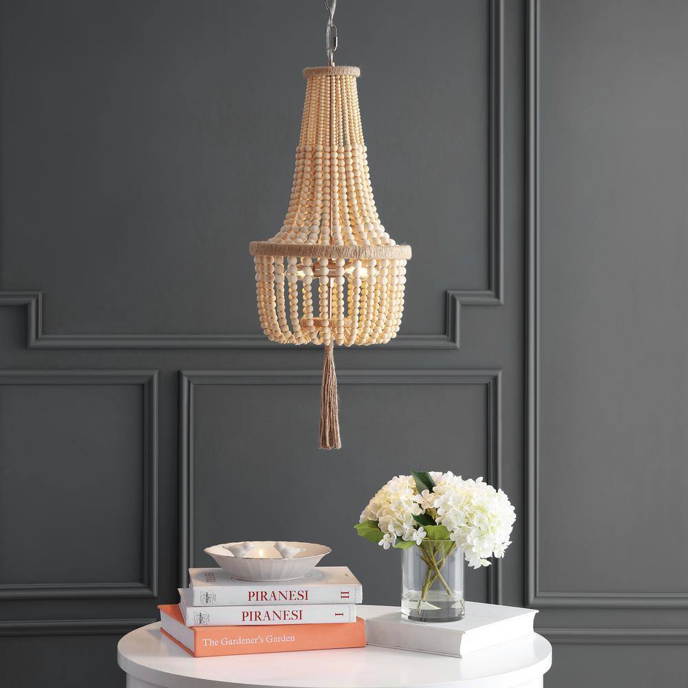 Bohemian Light Wood Beaded Empire Chandelier