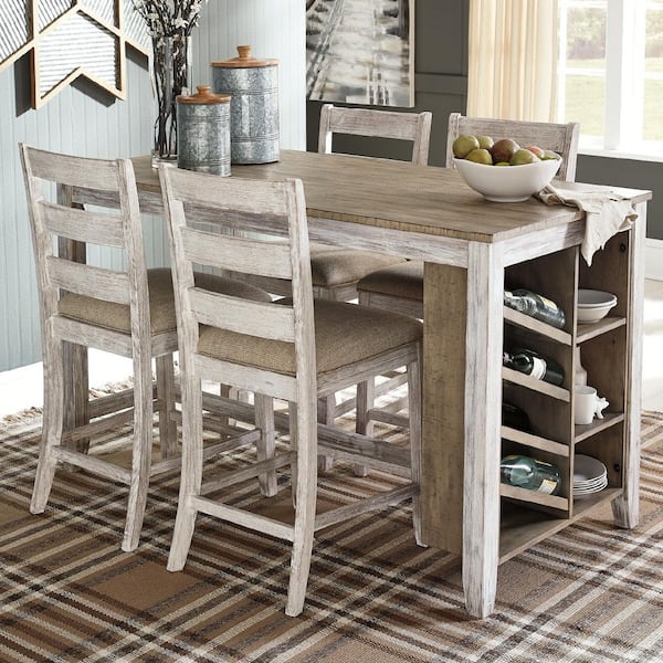 Skempton Casual White/Brown Wood 30 in. 4 Legs Dining Table Seats 4
