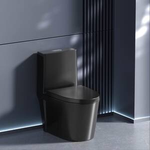 1-Piece 1.1 GPF/1.6 GPF High Efficiency Dual Flush Elongated Toilet in Matte Black with Slow-Close Seat