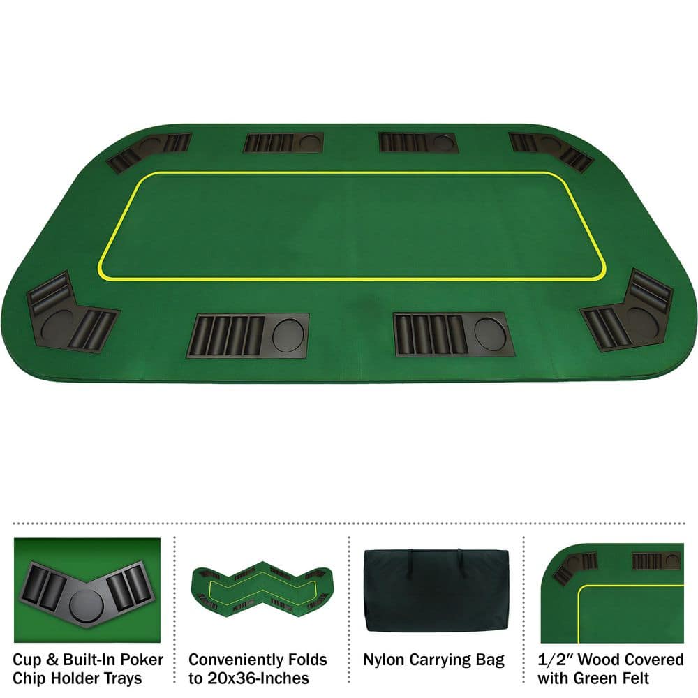 Green 80-Inch Foldable Poker Tabletop with Cup Holders
