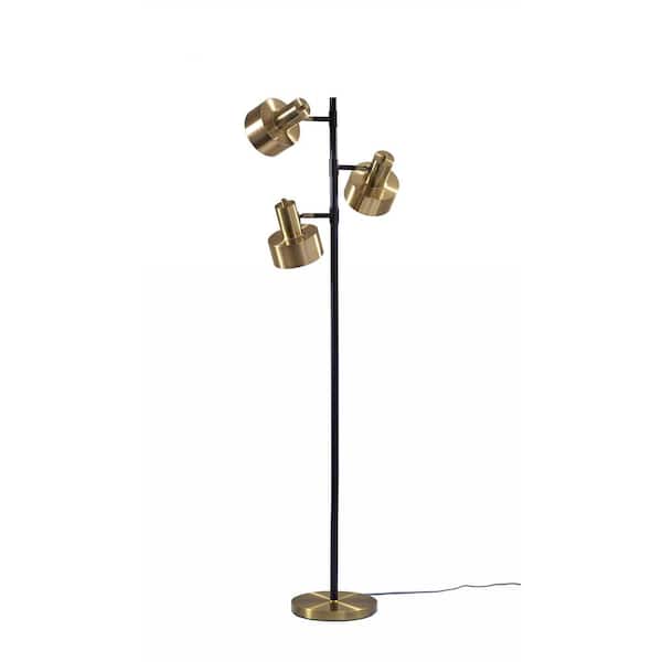 HomeRoots 66.5 in. Brass 3 Light 1-Way (On/Off) Tree Floor Lamp for Liviing Room with Metal Lighthouse Shade