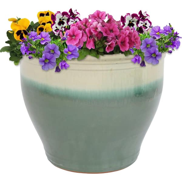Studio 18 in. Seafoam Ceramic Indoor/Outdoor Planter