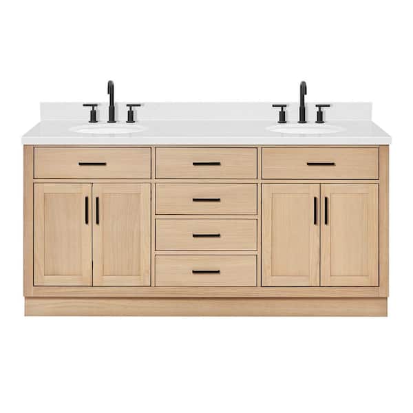 Hepburn 72.25 in. W x 22 in. D x 36 in. H Double Sink Bath Vanity in Oak with Carrara White Quartz Top