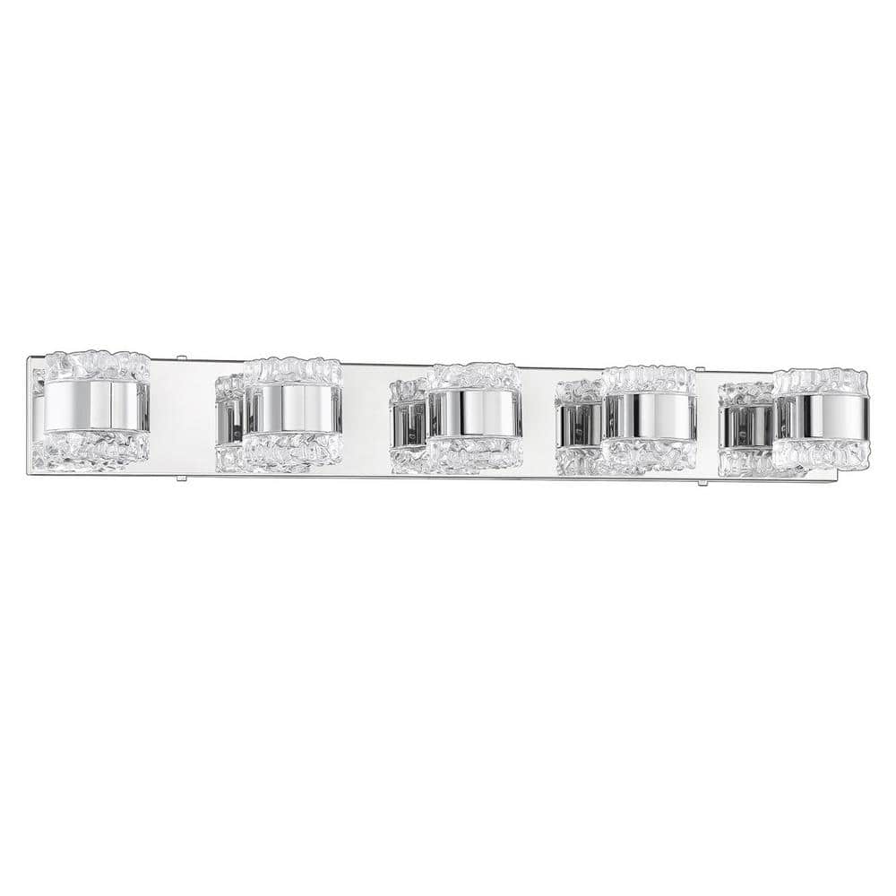 Kendal Lighting BAZIL 35 In 5 Light Chrome Clear Vanity Light With kendal-lighting-bazil-35-in-5-light-chrome-clear-vanity-light-with