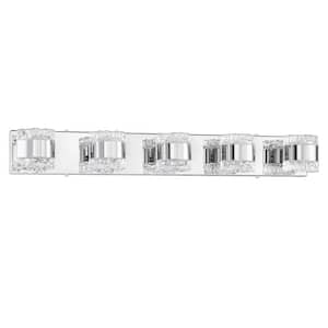 BAZIL 35 in. 5 Light Chrome, Clear Vanity Light with Clear Glass Shade