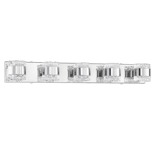 Kendal Lighting BAZIL 35 in. 5 Light Chrome, Clear Vanity Light with Clear Glass Shade