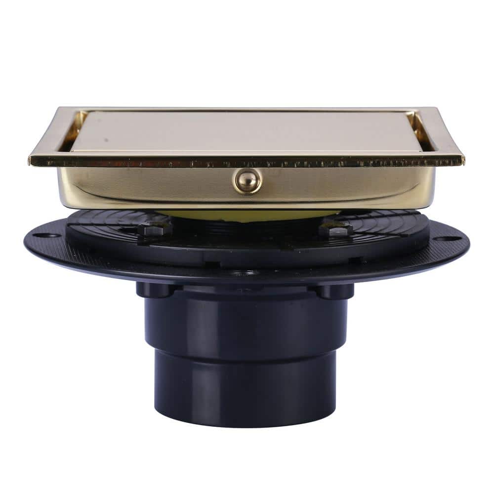 4 Inch Square Shower Drain With Removable Cover Grate, Brass Anti Clogging  And Odor Point Floor Dra