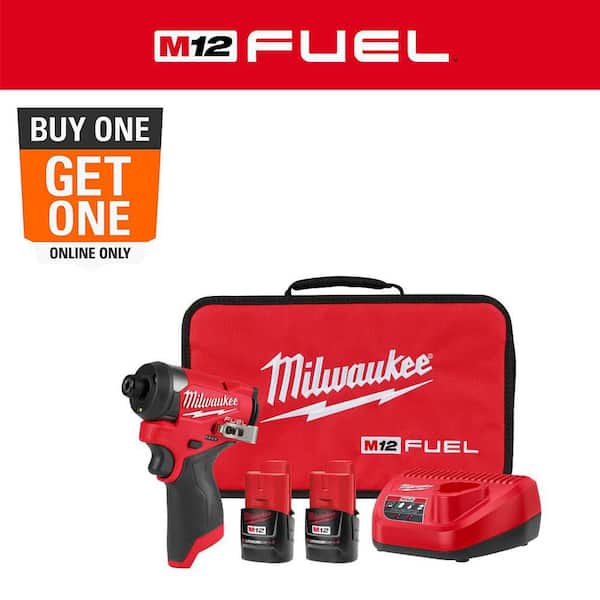 Milwaukee M12 FUEL 12V Lithium-Ion Brushless Cordless 1/4 in. Hex Impact Driver Kit w/Two 2.0Ah Batteries, Charger&Soft Case