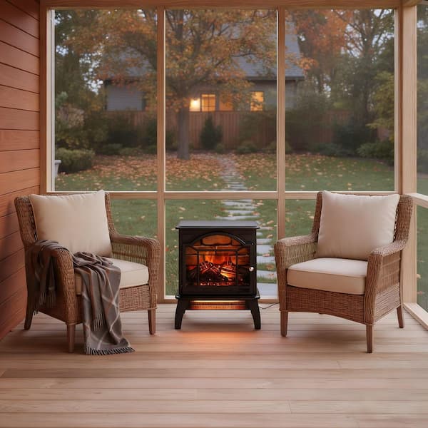 Clihome 18 in. Freestanding 3D Flame Infrared Quartz Electric Fireplace in Black with Remote Control