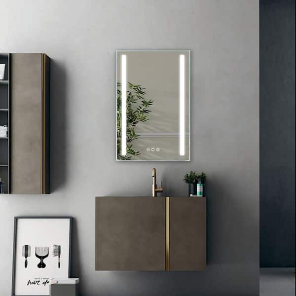 Cesicia 20 in. W x 30 in. H Rectangular Frameless Wall Mount Bathroom Vanity Mirror in Silver with LED and Anti-Fog