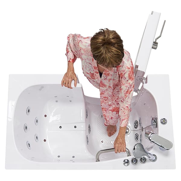 Deluxe 55 in. Walk-In Whirlpool and Air Bath Bathtub in White, Thermostatic Faucet, Digital Control, LH 2 in. Dual Drain