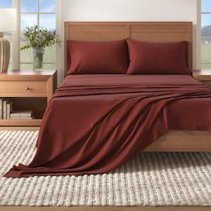 Red 4-Piece Turkish Cotton Flannel King Sheet Set