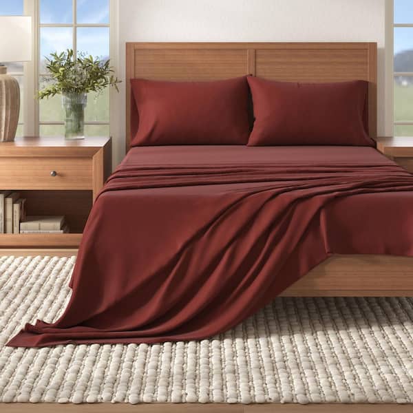 Red 4-Piece Turkish Cotton Flannel King Sheet Set