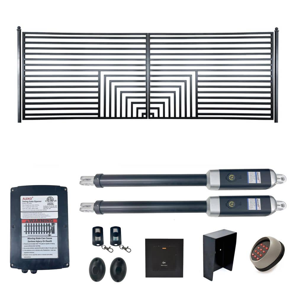 ALEKO 14 ft. x 6 ft. Automated Steel Florence Dual Swing Black Steel ...