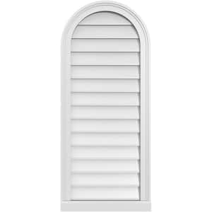 18 in. x 42 in. Round Top White PVC Paintable Gable Louver Vent Non-Functional
