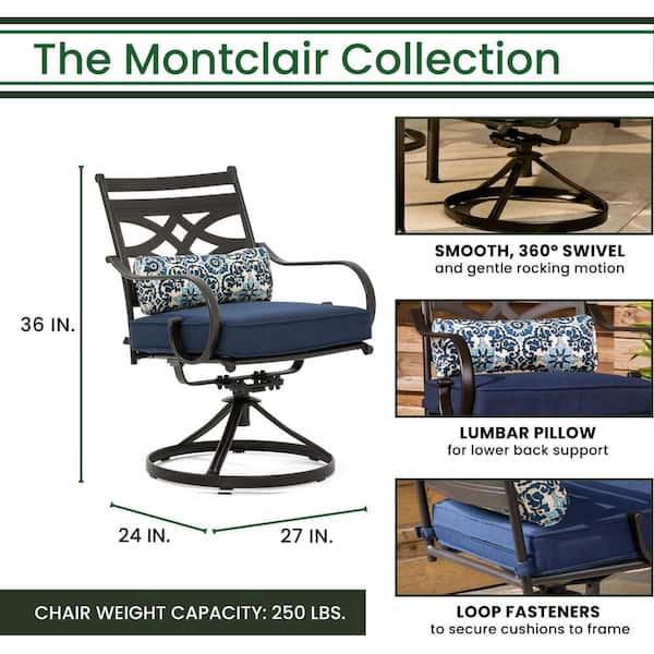 Hanover Montclair 11-Piece Steel Outdoor Dining Set with Navy Blue