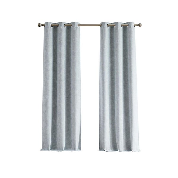 Percy Light Blue Solid Polyester 38 in. W x 84 in. L Machine Washable Grommet Indoor Blackout Curtain (Set of 2 Panels)
