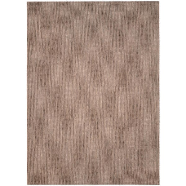 Courtyard Brown/Beige 8 ft. x 10 ft. Solid Color Chevron Indoor/Outdoor Area Rug