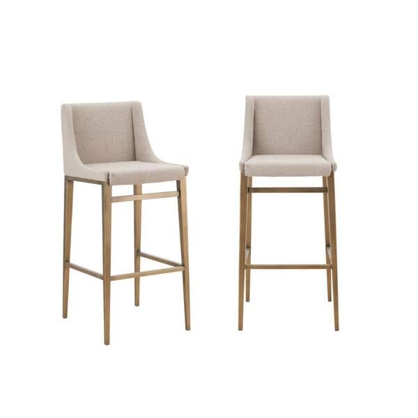 Benjara 36 in. Beige and Gold Low Back Metal Frame Bar Stool with