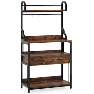 Keenyah Rustic Brown Kitchen Bakers Rack with Storage and Drawer, 5-Tier Industrial Microwave Stand Rack with Hutch