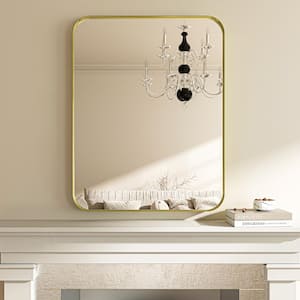 28 in. W x 36 in. H Modern Gold Aluminum Framed Rounded Wall Mount Mirror