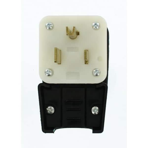 50Amp 125-Volt Straight Blade Grounding Angle Plug, Black/White 9550-P