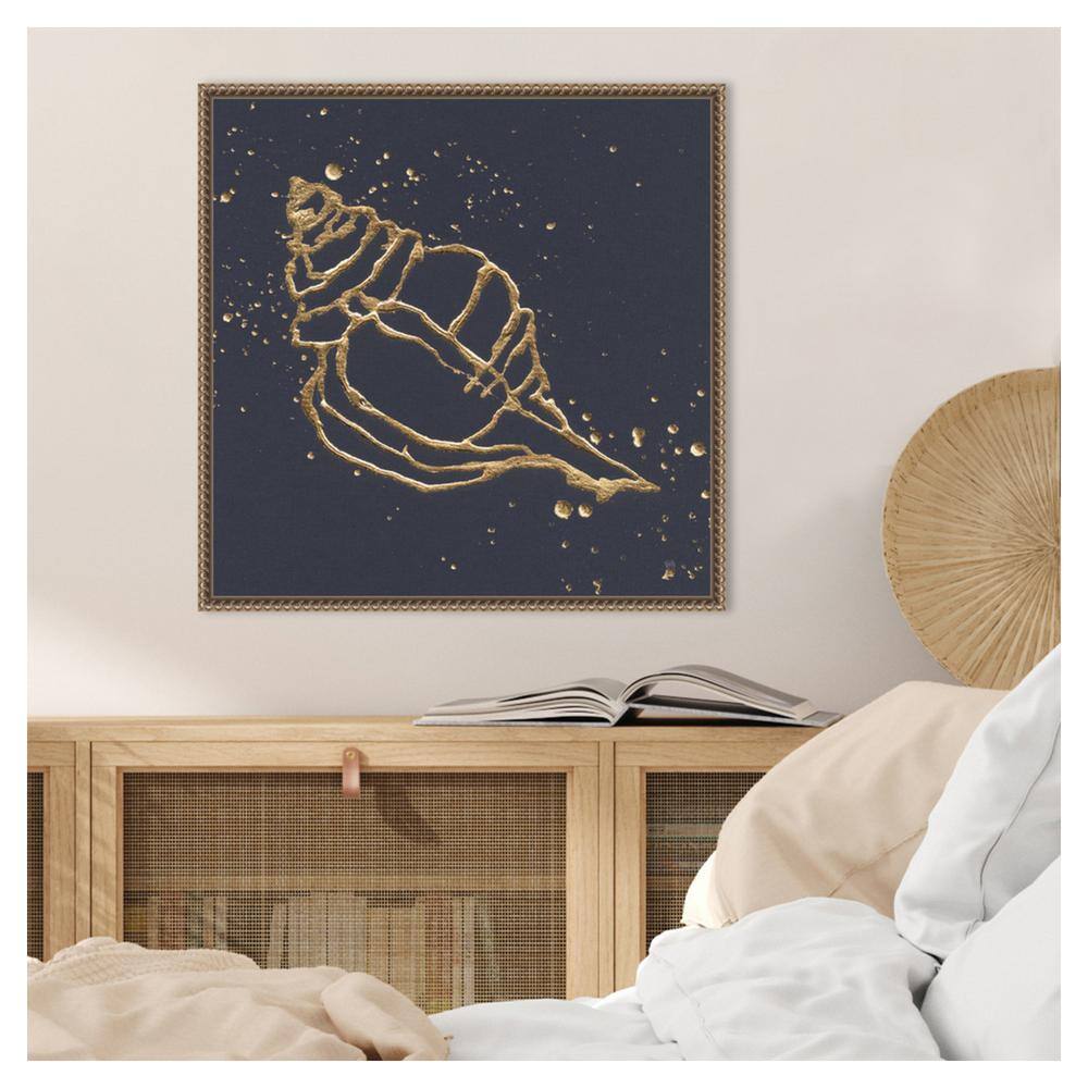 Gold Conch III Abstract Canvas Art with Beaded Bronze Frame