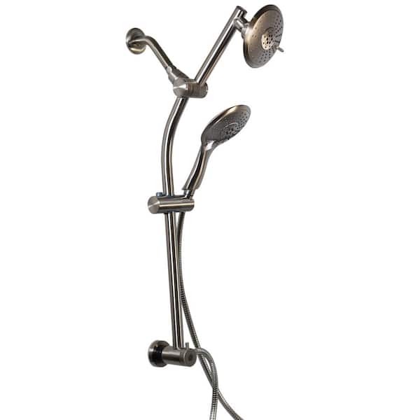 Westbrass No-Drill Conversion Slide Bar with Hand Shower and 5 in. Adjustable Shower Head in Satin Nickel