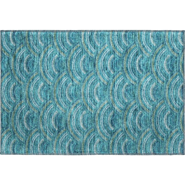 Mayfield Premium Machine Washable Abstract AMF984 Teal 1 ft. 8 in. x 2 ft. 6 in. Area Rug