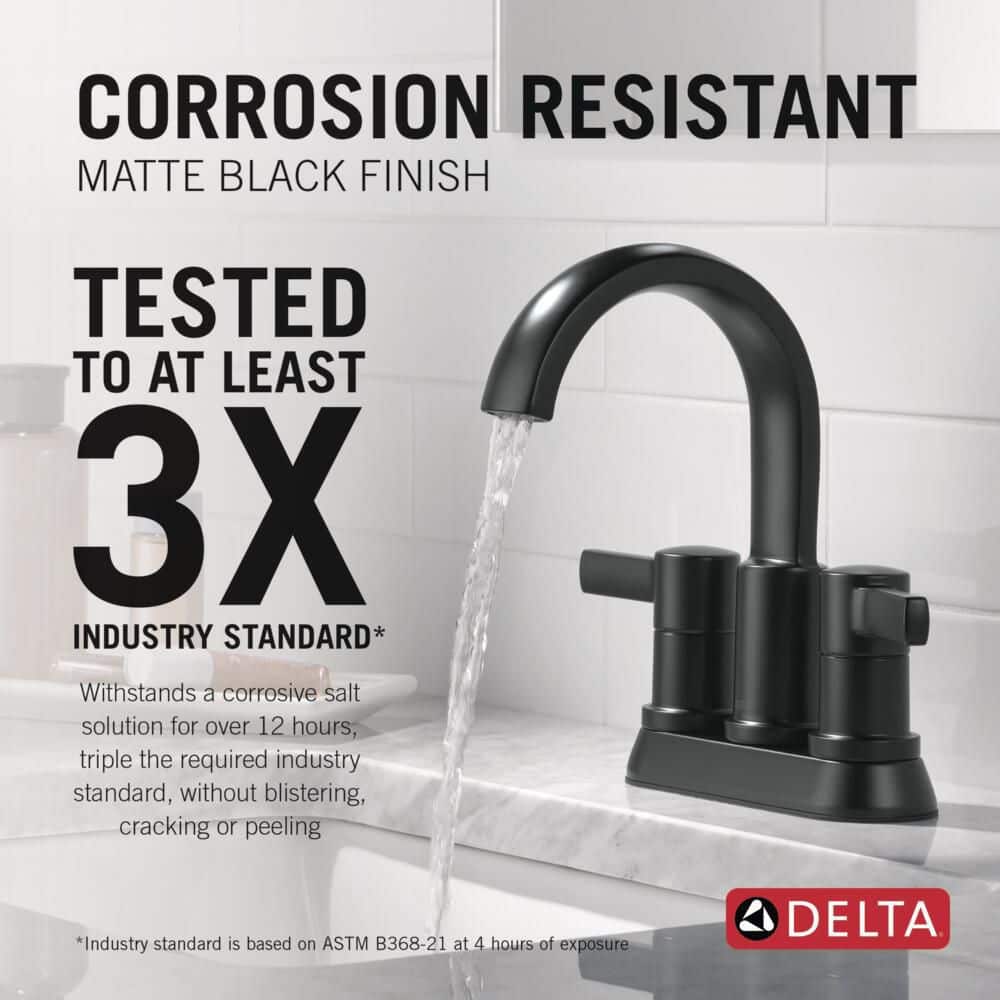 Delta Albion 4 in. Centerset 2-Handle Bathroom Faucet with Drain Kit Included in Matte Black 25855LF-BL