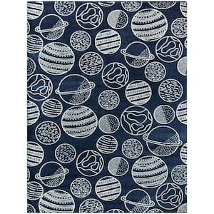 Space Planets Blue/White 5 ft. x 7 ft. Area Rug