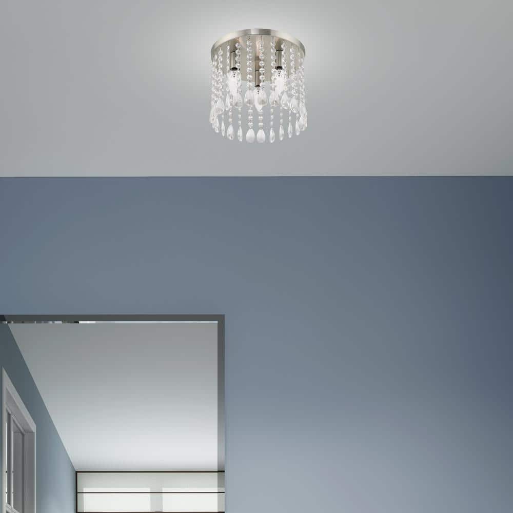 Elegant Elizabeth Brushed Nickel 3-Light Crystal Ceiling Mount