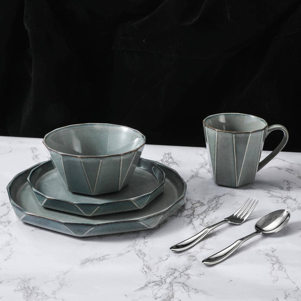 Stonewashed Gray Ceramic 16-Piece Dinnerware Set for 4