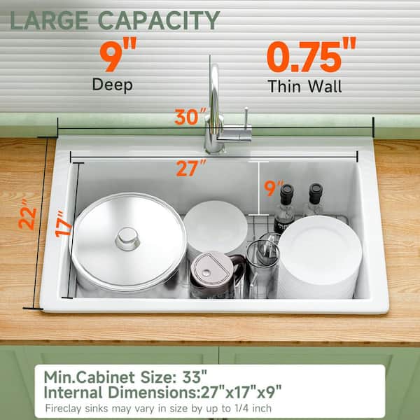 Jasmie 30 in Drop in Kitchen Sink Topmount Single Bowl White Jasmie 30 in Drop in Kitchen Sink Topmount Single Bowl White