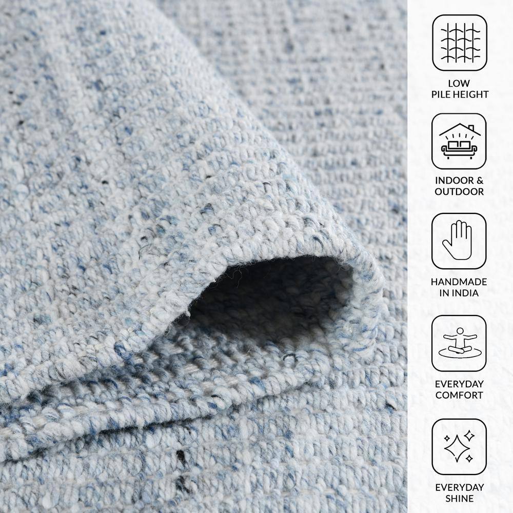 Sky Blue Geometric Hand-Woven Synthetic Area Rug
