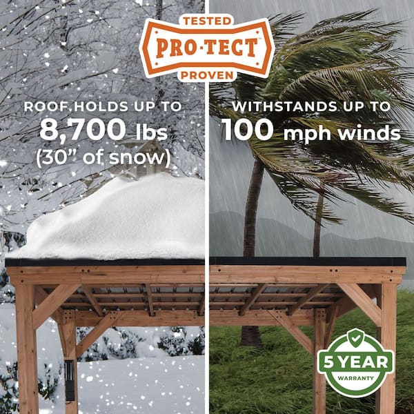 Arcadia 12 ft. x 14 ft. Light Brown Cedar Wood Outdoor Patio Gazebo with Hardtop Galvanized Steel Slope Roof, PowerPort