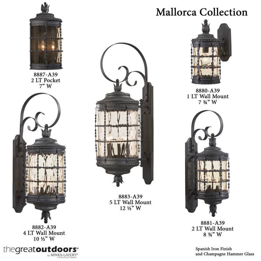 Spanish Iron Outdoor Wall Mount Light with Champagne Glass