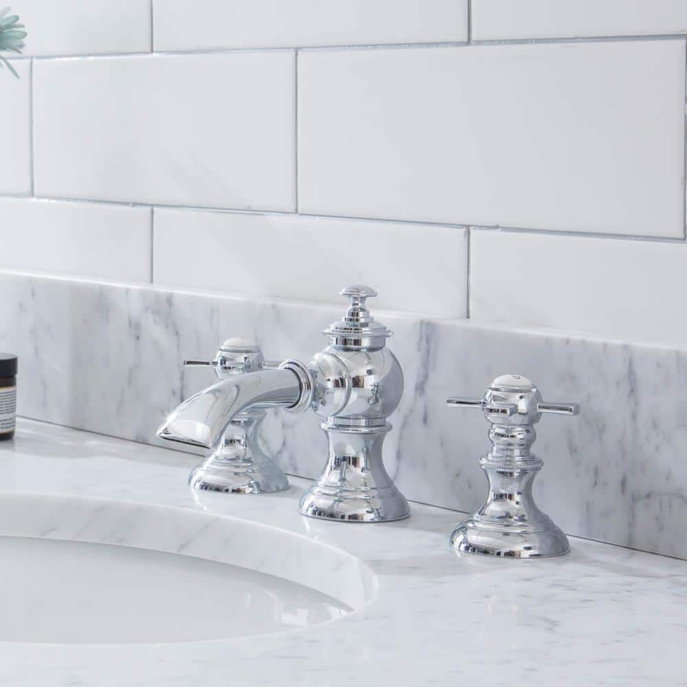 Chrome Cross Handle Widespread Bathroom Faucet with Drain Assembly
