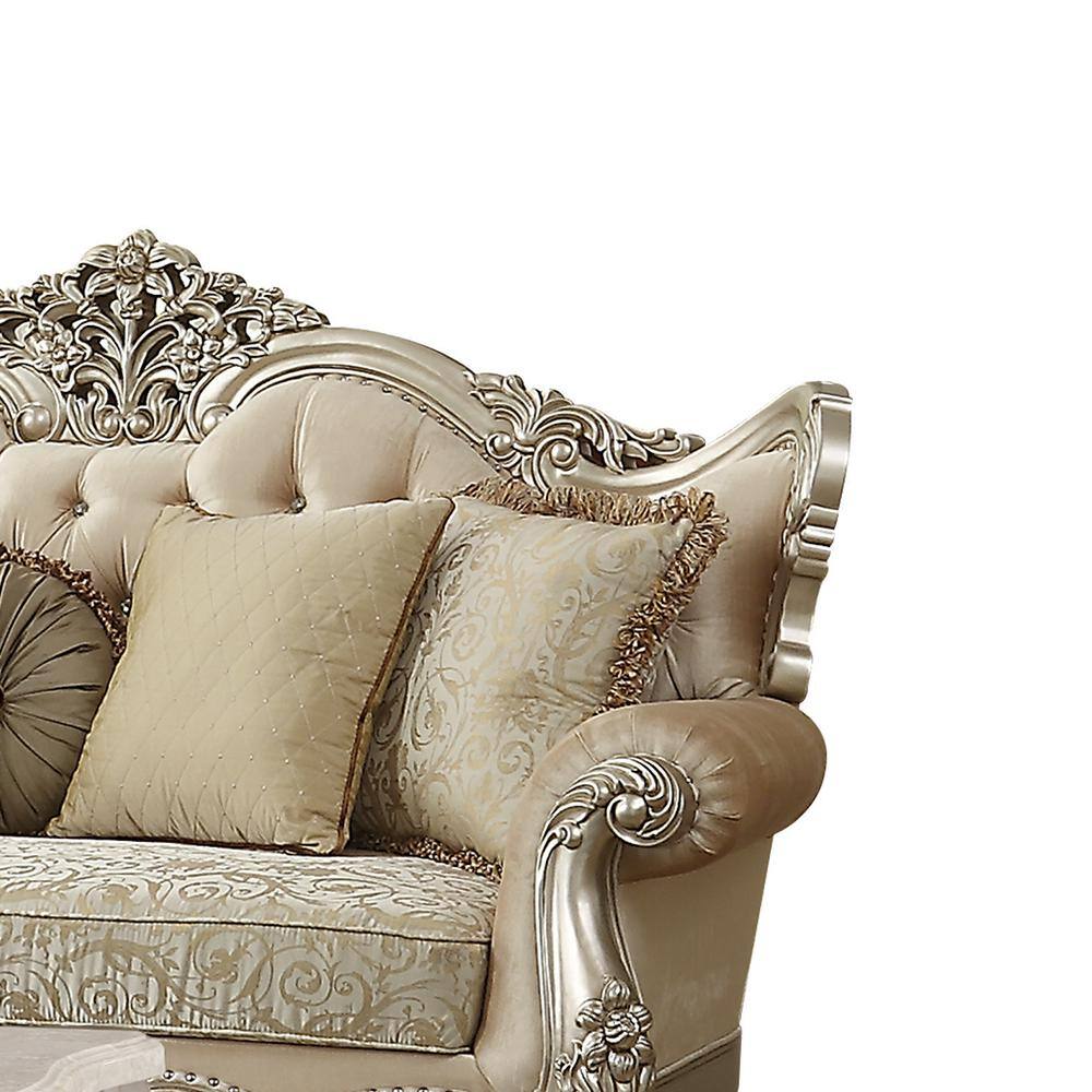 88" Champagne Gold Tufted Victorian-Inspired Sofa with 7 Pillows