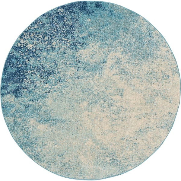 Nourison Passion Navy Light Blue 4 ft. x 4 ft. Abstract Contemporary Round Area Rug