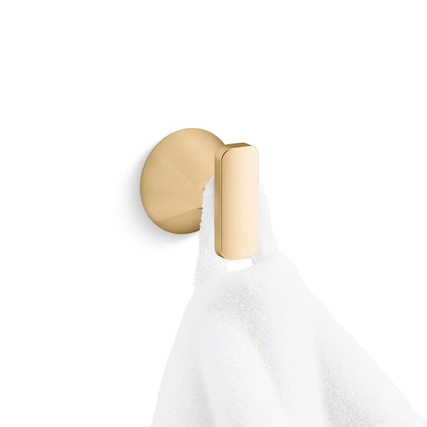 Cursiva J-Hook Robe Hook in Vibrant Brushed Modern Brass