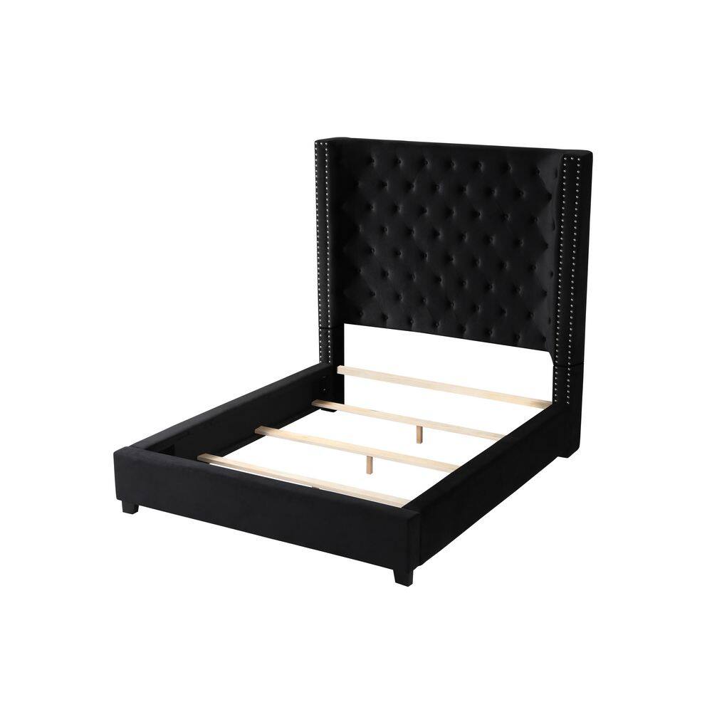 Regal Velvet Upholstered King Bed with Nailhead Trim in Black