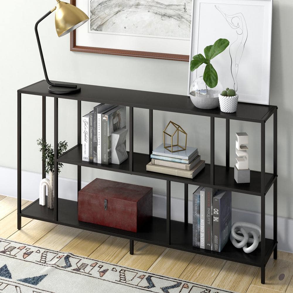 Winthrop 52" Blackened Bronze Console Table with Tempered Glass Shelves