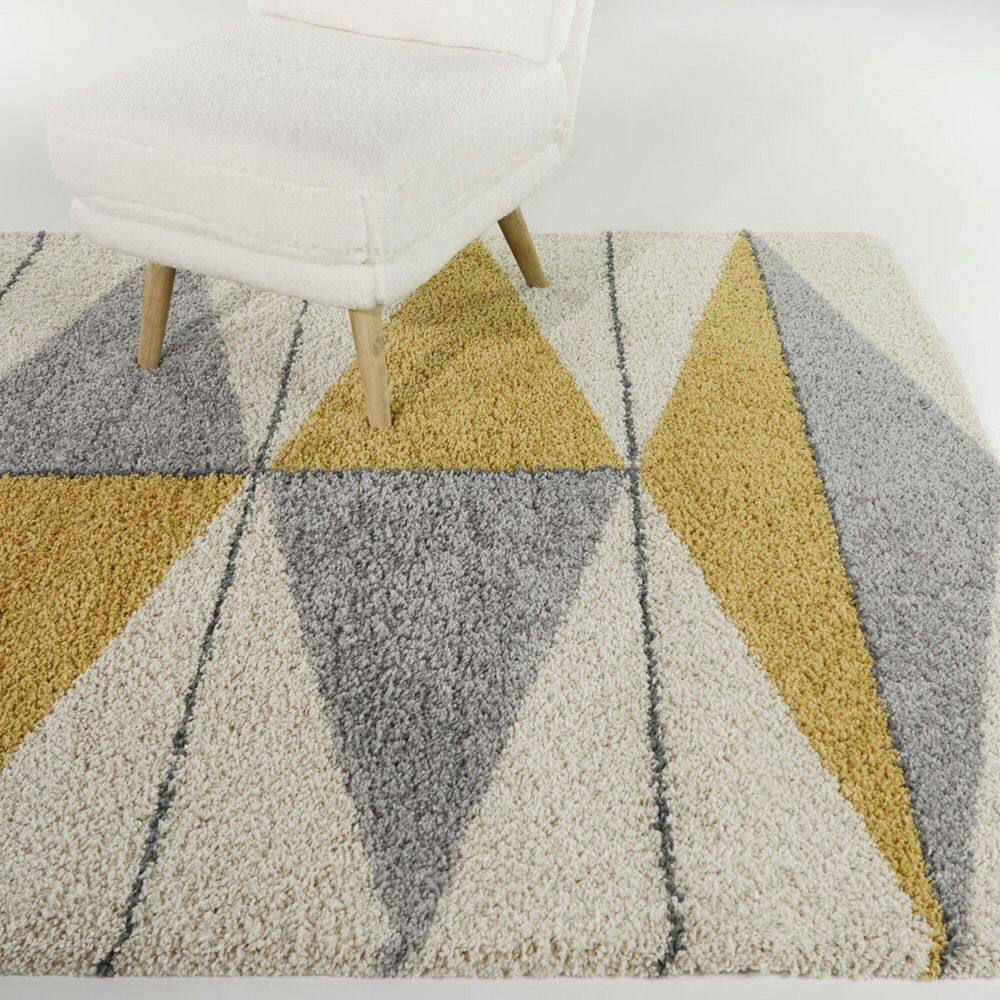 Yellow and Gray Geometric Shag Rug 4' x 6'