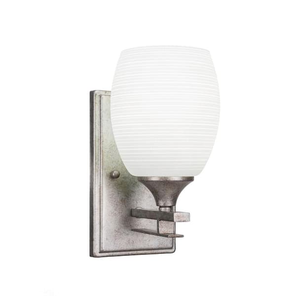 Unbranded Ontario 5.5 in. 1 Light Wall Sconce Aged Silver 5 in. White Matrix Glass Shade