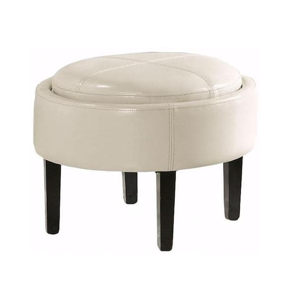Unbranded 24.5 in. W Cooper Storage Cream Bonded Leather Ottoman