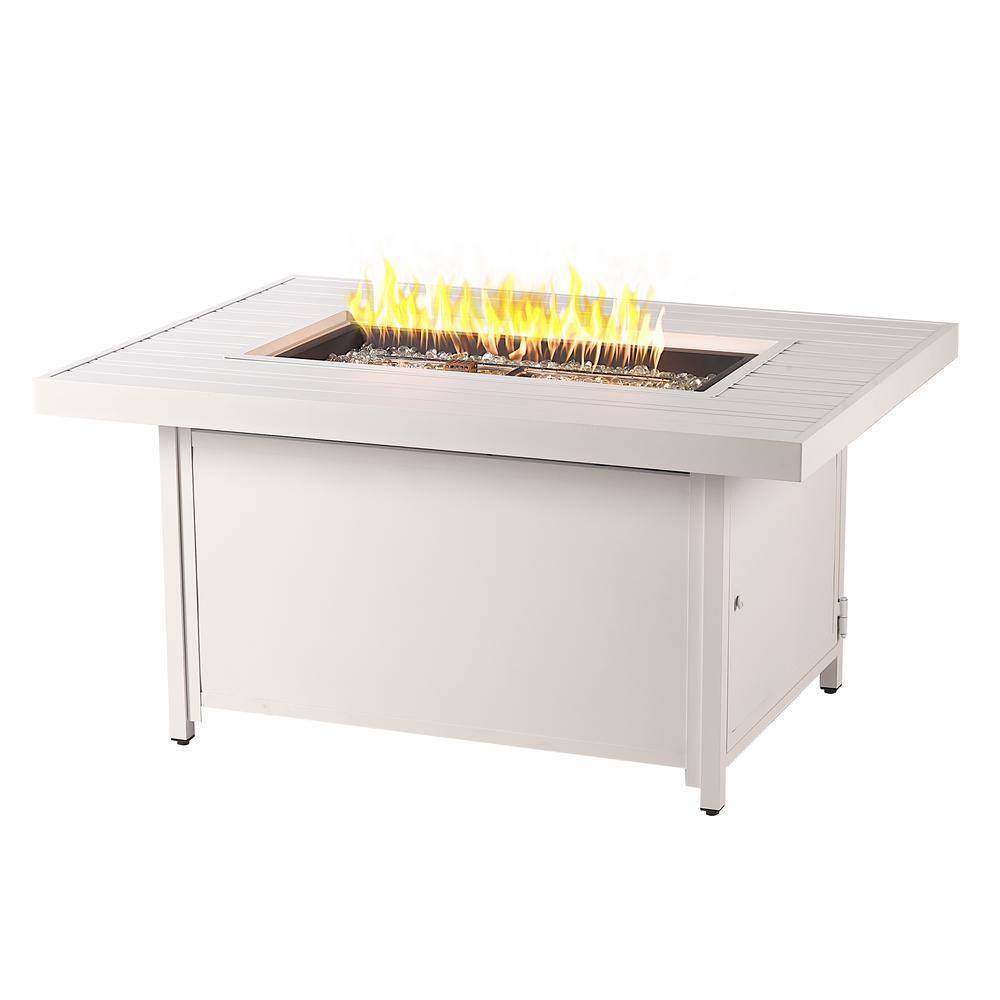 Oakland Living 48 in. x 36 in. White Rectangular Aluminum Propane Fire Pit Table, Glass Beads, 2